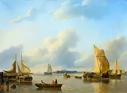 A River Landscape with Sailing Vessels. Öl auf Holz, Amsterdam, Scheepvaartmuseum (26,5 × 36 cm)