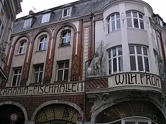 Die „Germania Fischhallen“ an der Ecke Antoniusstraße – Mefferdatisstraße