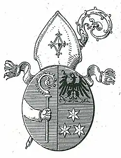 Abtswappen von Raymundus Regondi von Altenburg (1681–1715) nach älterem Brauch