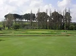 Grün 1 wird bewacht von zwei Seitenarmen des Almone, im Hintergrund der von Pappeln gesäumte Hauptarm.