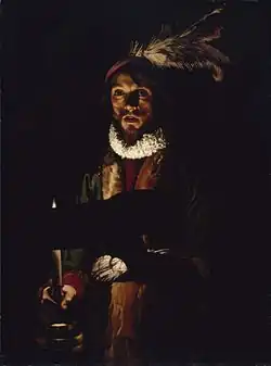 Adam de Coster: Ein Mann singt bei Kerzenlicht, 1625–35, Öl auf Leinwand, 134 × 94,9&nbsp;cm, National Gallery of Ireland, Dublin