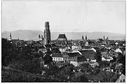 Stadtpanorama mit der Dombaustelle (um 1898)