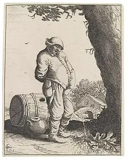 Der pissende Bauer – Lithografie von Adriaen van Ostade (1660)