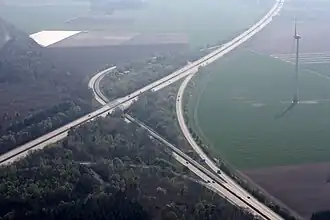 Von rechts oben nach links unten die A&nbsp;1; rechts unten die A&nbsp;29