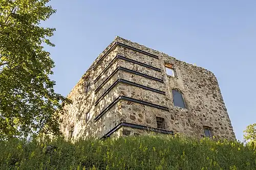 Nordseite des Ostflügels mit Wandverstärkungen und zugemauerten Fenstern (2022)