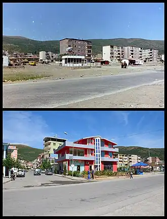 Ortszentrum an der Nationalstraße in den Jahren 1995 und 2013