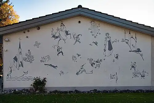 Sgraffito von Albert Wider, 1952, am Kindergarten in Widnau, SG