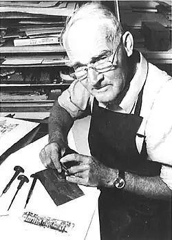 Kupferstecher Alfred Oberli bei der Arbeit