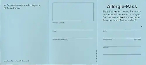 Vorderseite eines Allergiepasses