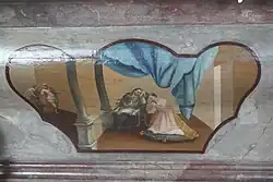 Antependium des linken Seitenaltars, Johannes Nepomuk bei der Beichte der böhmischen Königin