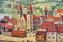 Der Münsterplatz auf den Altarbildern von Hans Leu dem Älteren, Ende 15. Jahrhundert