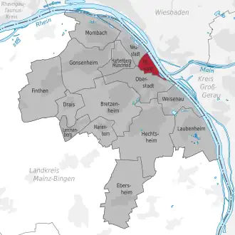 Lage des Stadtteils Mainz-Altstadt (anklickbare Karte)