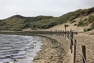 Dünen, Strand und Grenze des gesperrten Gebietes auf der Ostseite