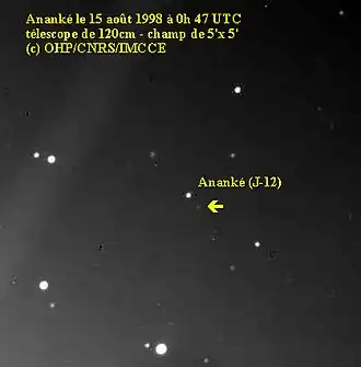 Ananke am 15. August 1998 um 00:47 UTC vom OHP (Observatoire de Haute-Provence) mit einem 120-Zentimeter-Teleskop