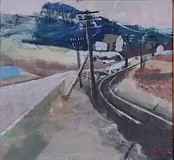 Blick auf eine Bahnstrecke, in Öl