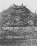 1914 – Ansicht der Turmrunie Obergösgen bei Beginn der Kanalarbeiten