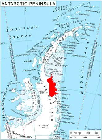 Lage der Wilkins-Küste auf der Antarktischen Halbinsel