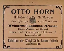 Werbeanzeige von Otto Horn im Adressbuch Meißen von 1912