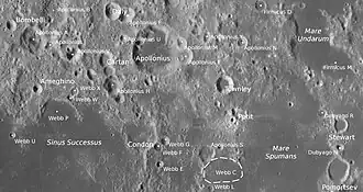 Bombelli (oben links) und Umgebung (LROC-WAC)