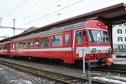 Steuerwagen ABt 144 der zweiten Serie mit aussenbündigen Türen in Appenzell
