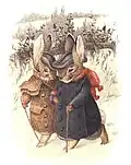 Fiktionale Darstellung bekleideter Hasen, 1917 von Beatrix Potter
