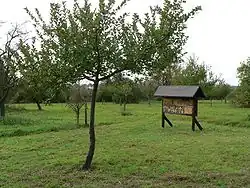 Streuobstwiese mit Nistwand für Insekten