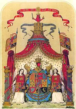 Wappenzelt und Wappenmantel im Großen Spanischen Staatswappen, historische Form