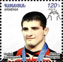 Armen Nasarjan, Armeniens erster Olympiasieger, auf einer Briefmarke von 2012