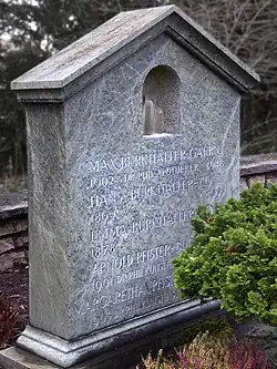 Arnold Pfister-Burkhalter (1901–1966) Kunsthistoriker, Inkunabel-Forscher, Autor, bibliografischer Sammler, Margaretha Pfister-Burkhalter (1903–1999) Kunsthistorikerin. Max Burkhalter-Gärny (1902–1948) Apotheker, Neubad Apotheke. Hans Burkhalter-Koch (1869–1955). Familiengrab, Friedhof am Hörnli