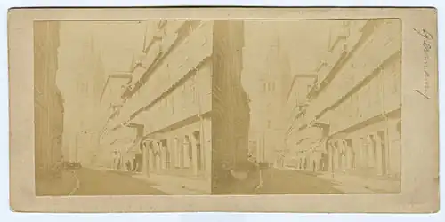Frühe, „unechte“ Stereoskopie aus zwei in Hannover nacheinander aufgenommenen Fotos, erkennbar u.&nbsp;a. an den verschiedenen Positionen der Person unten rechts