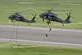 Abseilübung aus Hubschraubern des Typs S-70 Black Hawk