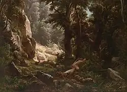 Rotwild im Wald, 1852
