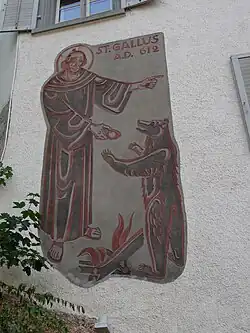 August Wanner (1886–1970) Wandbild, St. Gallen, 1955. Bei der Mühleggbahn in St. Gtallen