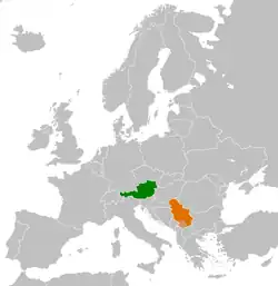 Lage von Österreich und Serbien