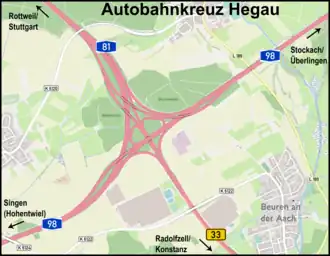 Übersichtskarte Autobahnkreuz Hegau