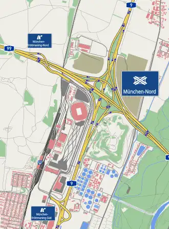 Übersichtskarte Autobahnkreuz München-Nord