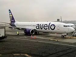 An Avelo Airlines Boeing 737-800 at Hollywood Burbank Airport in 2021