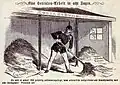 Preußen misten den Augias-Bund aus, d.&nbsp;h. Schlacht bei Königgrätz, der Beginn Mainfeldzuges und Einnahme Frankfurts, das Blatt bezieht sich auf Caroline von Hessen-Homburg Kladderadatsch 15. Juli 1866