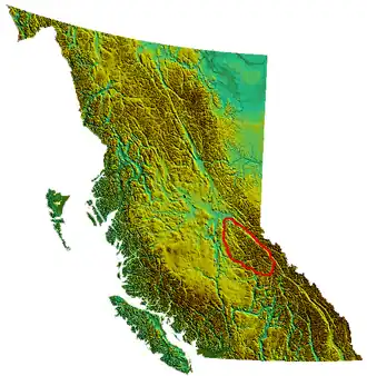 Umriss der Cariboo Mountains in British Columbia