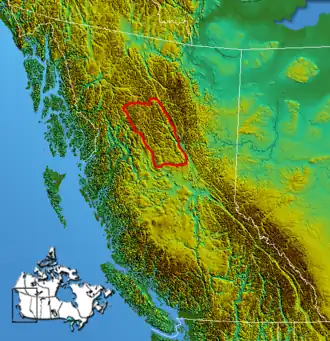 Umriss der Omineca Mountains in British Columbia