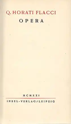 Horaz: Opera (1921), Halbledereinband und Titelblatt