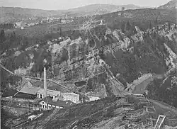 Blick vom Widerlager Seite Herisau zu Beginn der Bauarbeiten am 5. Mai 1908