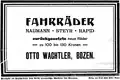 Werbeschaltung für Fahrräder, darunter Steyr, in den Bozner Nachrichten (1898)