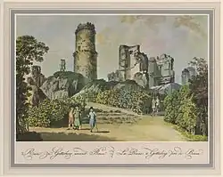 Kupferstich der „Ruin zu Gottesberg“ und der dort bestehenden Weinstöcke aus dem Jahr 1792