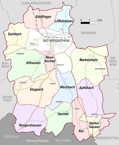 Grafik der Stadtteile von Bad Mergentheim