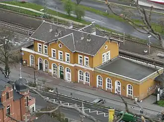 Bahnhofsgebäude aus der Luftperspektive