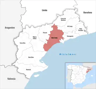 Die Lage der Comarca Baix Camp in der Provinz Tarragona