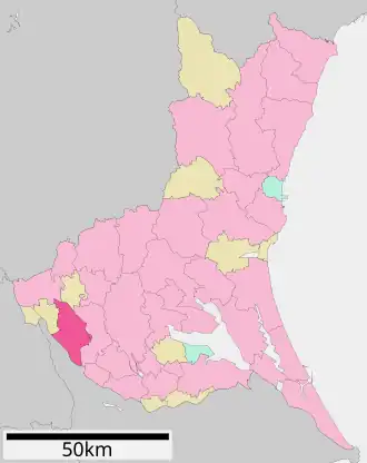 Lage Bandōs in der Präfektur