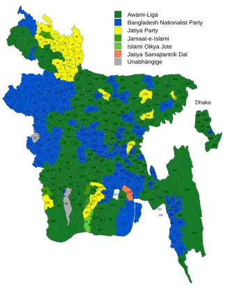 Wahlergebnisse in den Wahlkreisen (zur Wahl­kreis­einteilung siehe die Liste der Wahlkreise in Bangladesch)