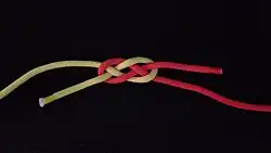 Der Trossenstek ist fertig. Wichtig ist, dass die Verbindungsenden jeweils über und unter verlaufen.